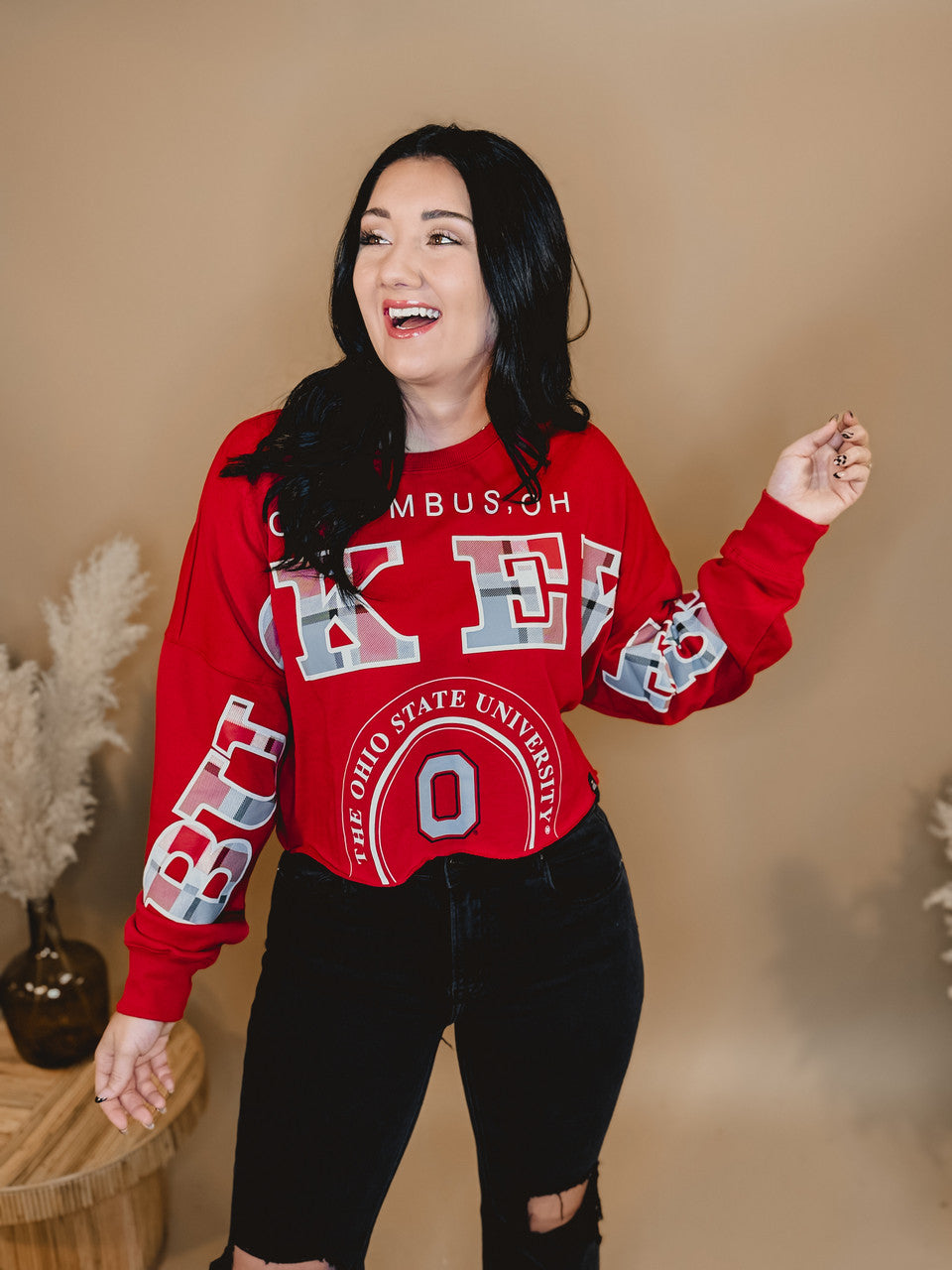 Buckeyes Cropped Crewneck - True Red - Lace and Grace Boutique