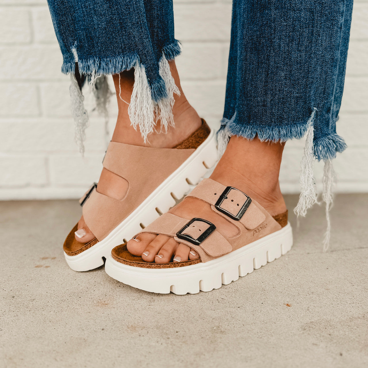 Birkenstock Arizona Papillio Chunky Suede Leather - Warm Sand - Lace and Grace Boutique
