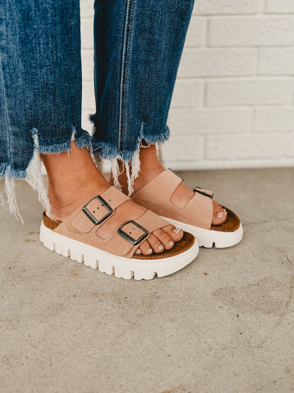 Birkenstock Arizona Papillio Chunky Suede Leather - Warm Sand - Lace and Grace Boutique