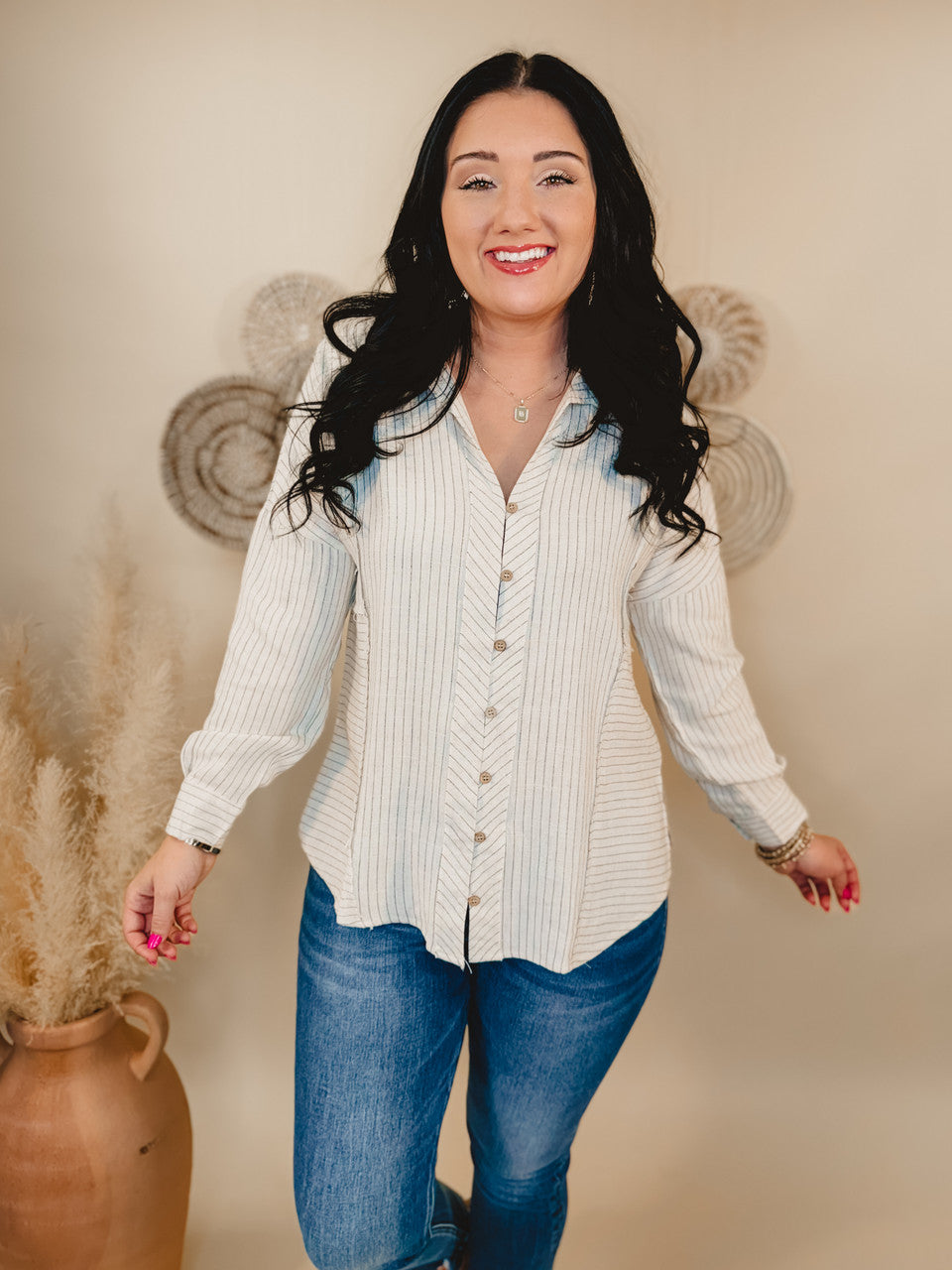 Can't Leave Now Oversized Linen Top - Oatmeal - Lace and Grace Boutique