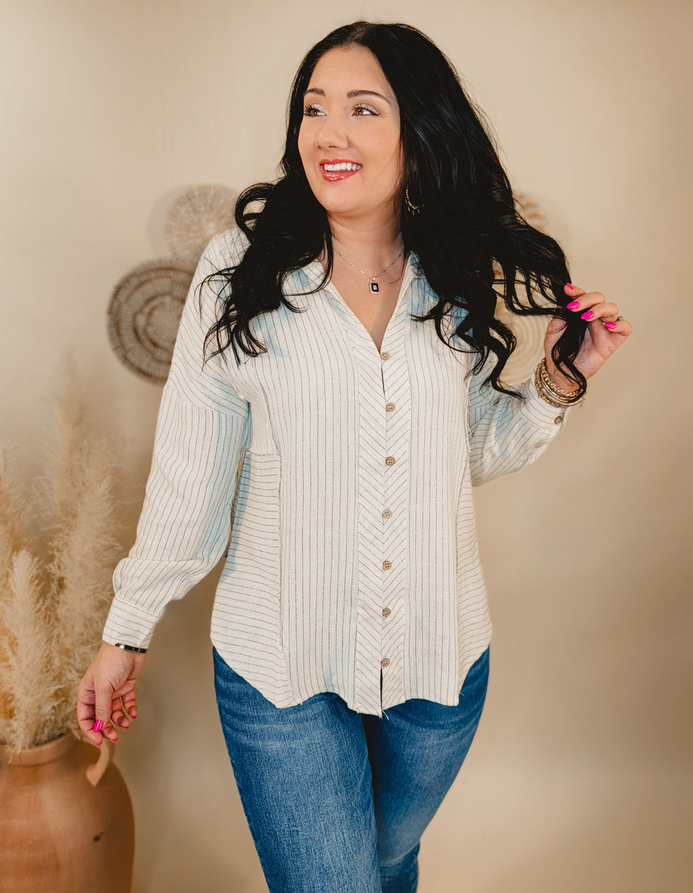 Can't Leave Now Oversized Linen Top - Oatmeal - Lace and Grace Boutique