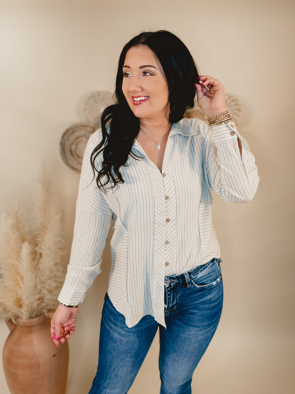Can't Leave Now Oversized Linen Top - Oatmeal - Lace and Grace Boutique