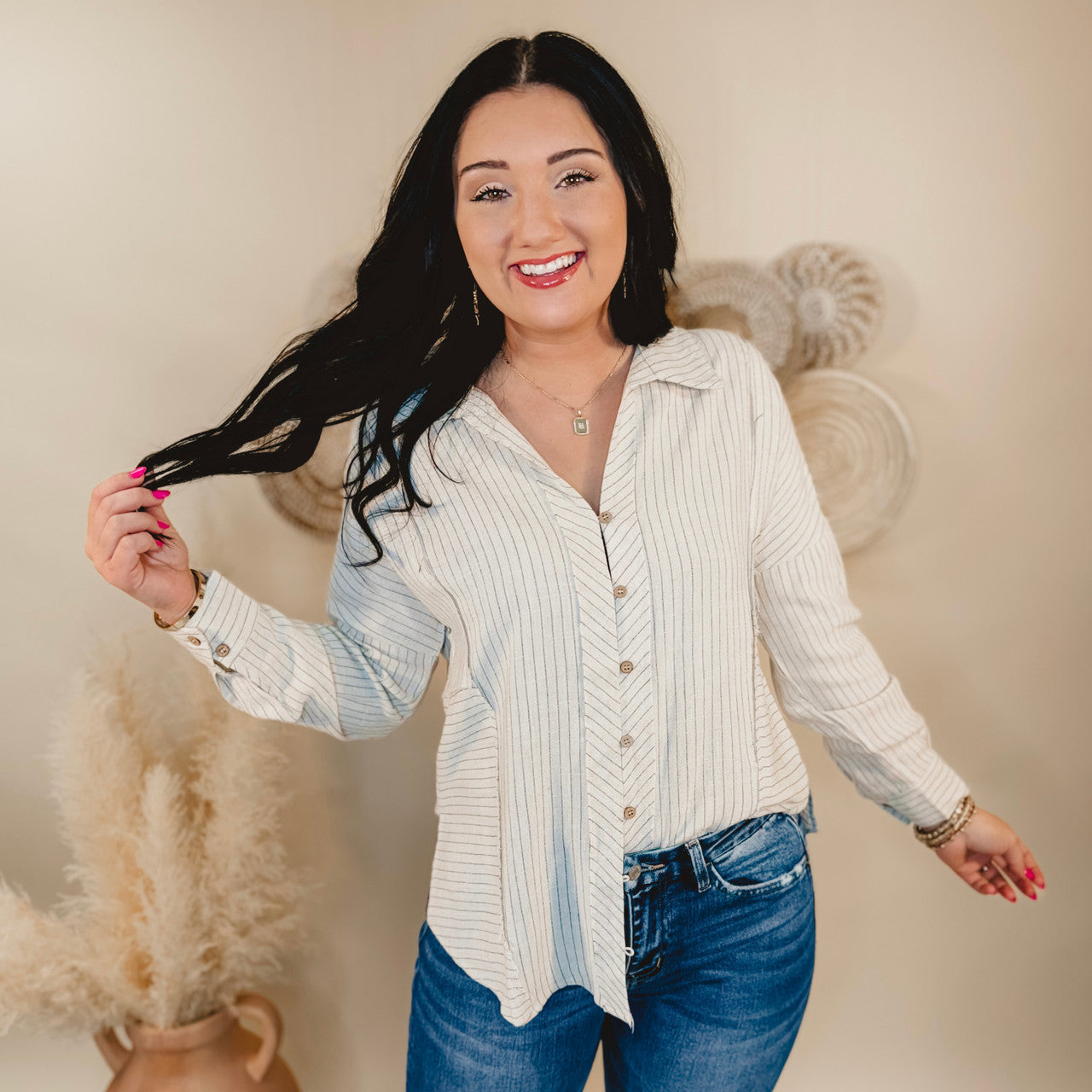 Can't Leave Now Oversized Linen Top - Oatmeal - Lace and Grace Boutique