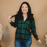 Button Down Plaid Flannel - Hunter Green - Lace and Grace Boutique