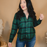 Button Down Plaid Flannel - Hunter Green - Lace and Grace Boutique