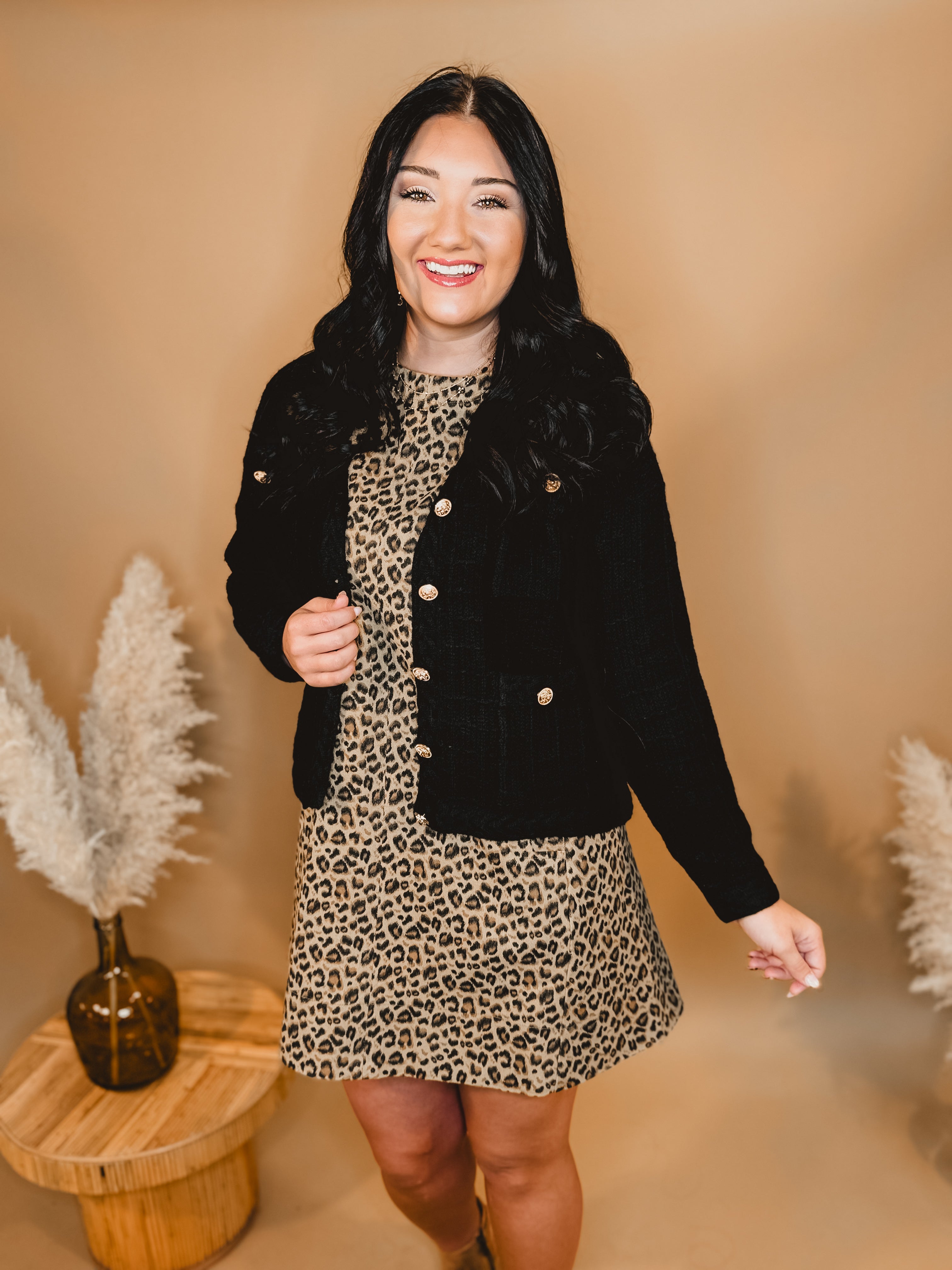 Button Up Cropped Knit Cardigan - Black - Lace and Grace Boutique