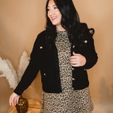 Button Up Cropped Knit Cardigan - Black - Lace and Grace Boutique