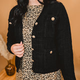 Button Up Cropped Knit Cardigan - Black - Lace and Grace Boutique