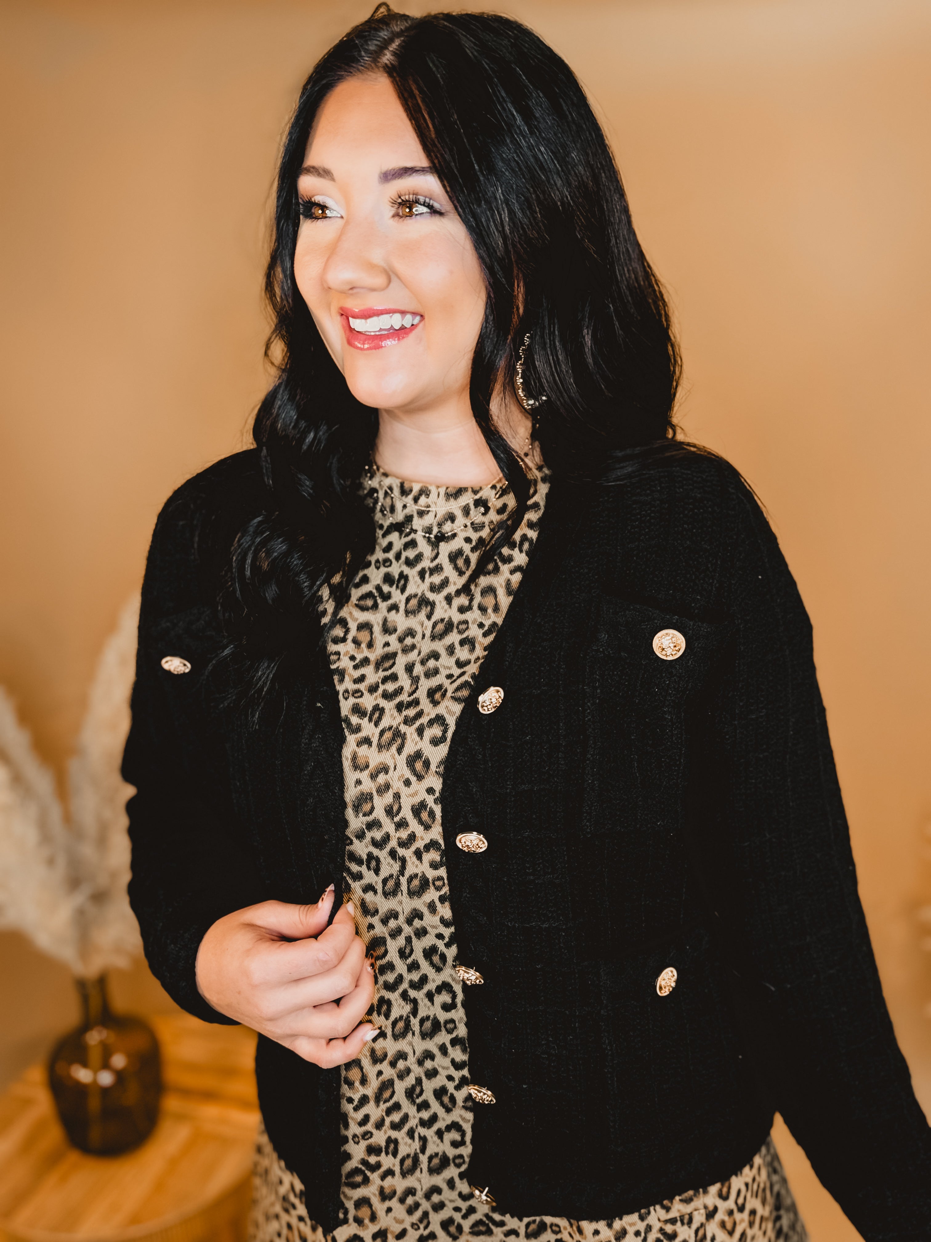 Button Up Cropped Knit Cardigan - Black - Lace and Grace Boutique