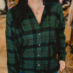 Button Down Plaid Flannel - Hunter Green - Lace and Grace Boutique
