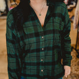 Button Down Plaid Flannel - Hunter Green - Lace and Grace Boutique