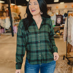 Button Down Plaid Flannel - Hunter Green - Lace and Grace Boutique