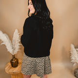 Button Up Cropped Knit Cardigan - Black - Lace and Grace Boutique