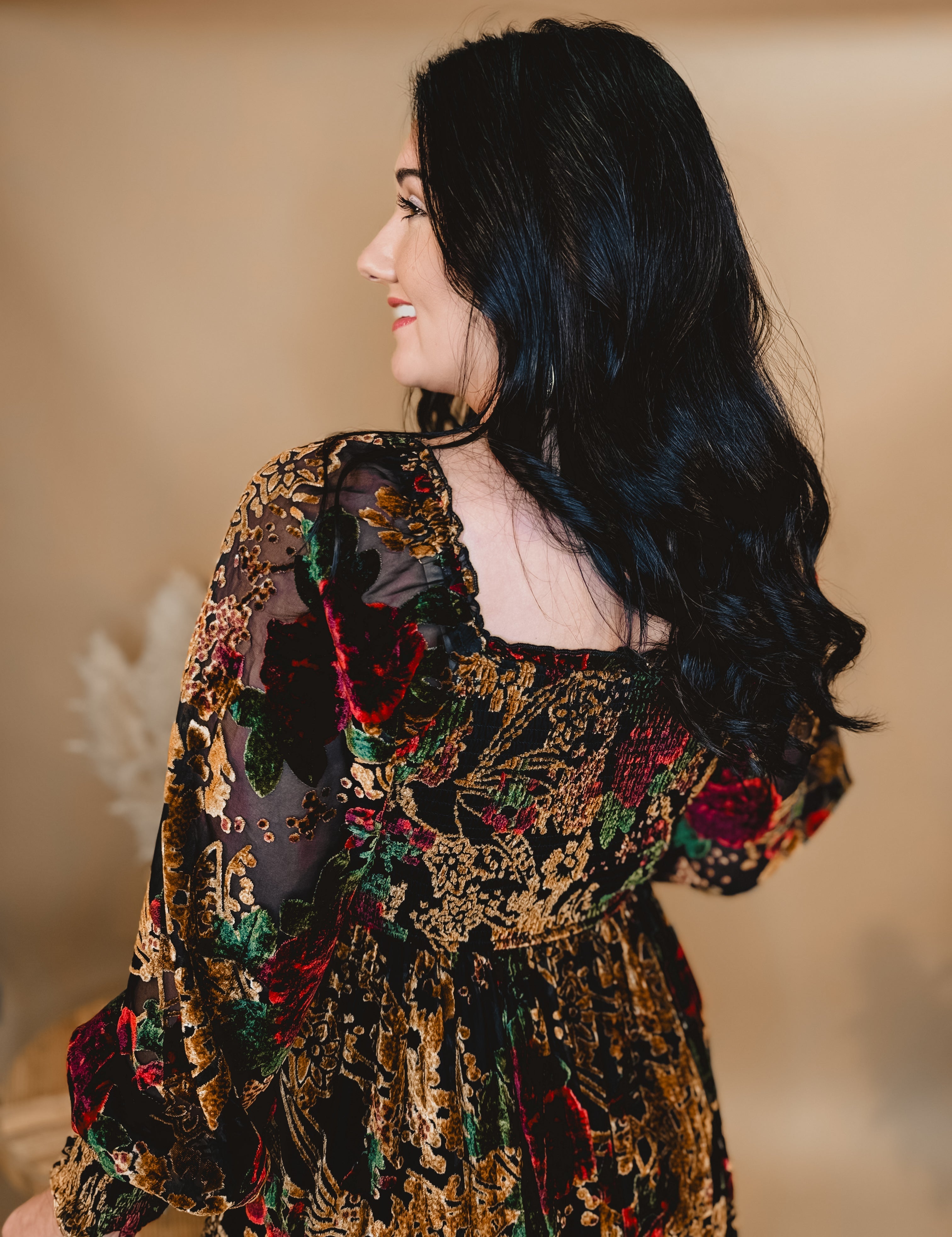 Burnout Velvet Floral Maxi Dress - Rose Black Floral - Lace and Grace Boutique