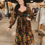 Burnout Velvet Floral Maxi Dress - Rose Black Floral - Lace and Grace Boutique