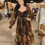 Burnout Velvet Floral Maxi Dress - Rose Black Floral - Lace and Grace Boutique