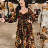 Burnout Velvet Floral Maxi Dress - Rose Black Floral - Lace and Grace Boutique