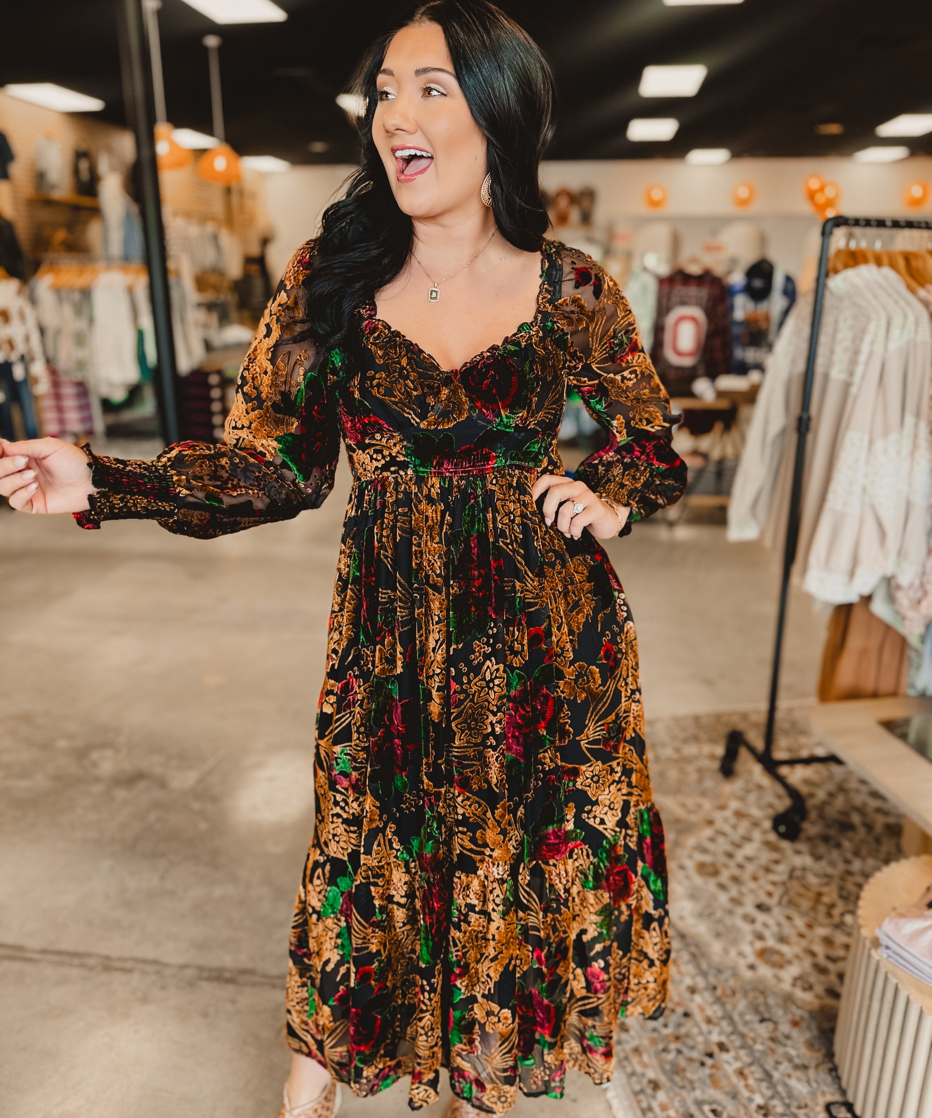 Burnout Velvet Floral Maxi Dress - Rose Black Floral - Lace and Grace Boutique