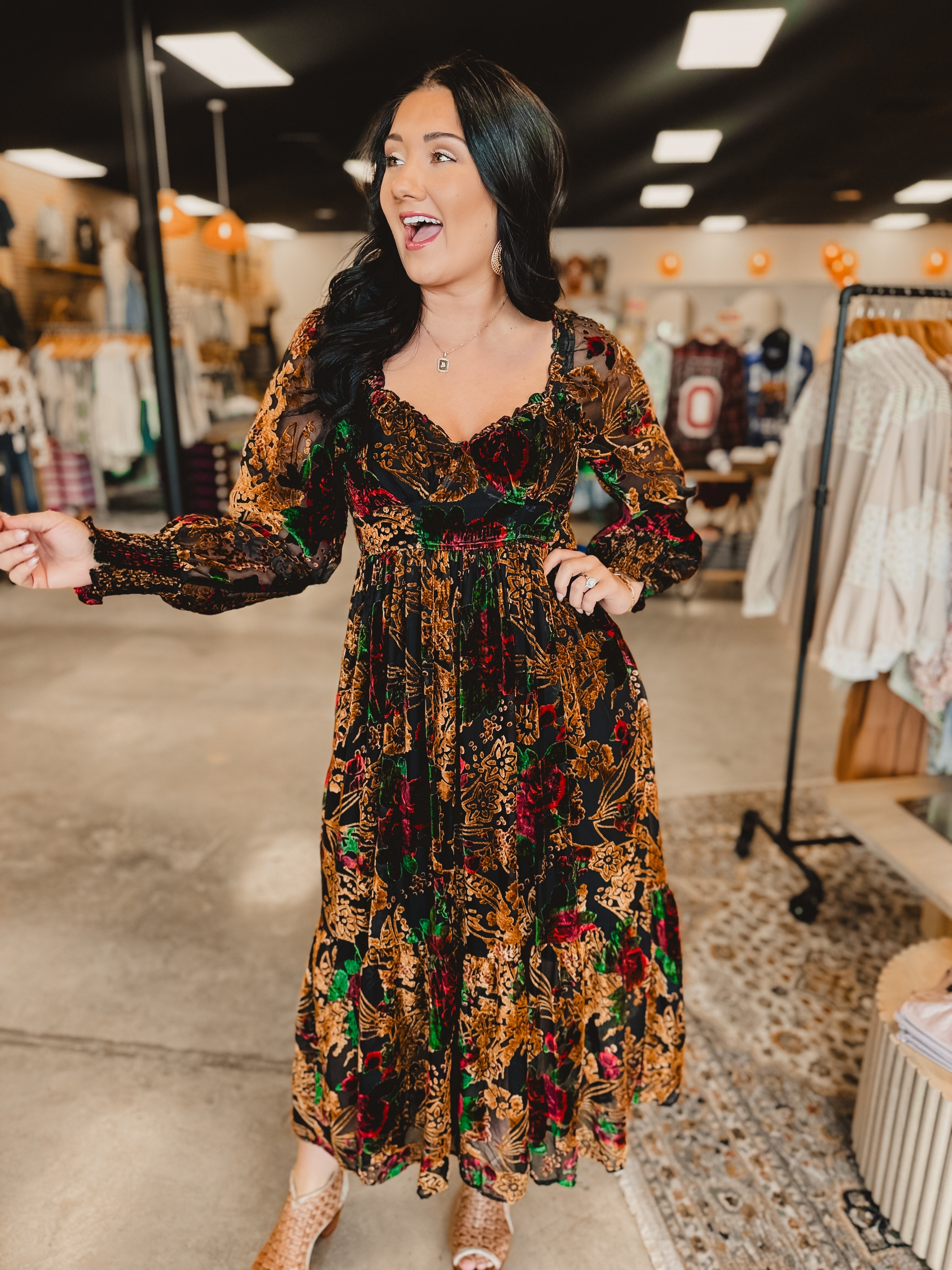 Burnout Velvet Floral Maxi Dress - Rose Black Floral - Lace and Grace Boutique