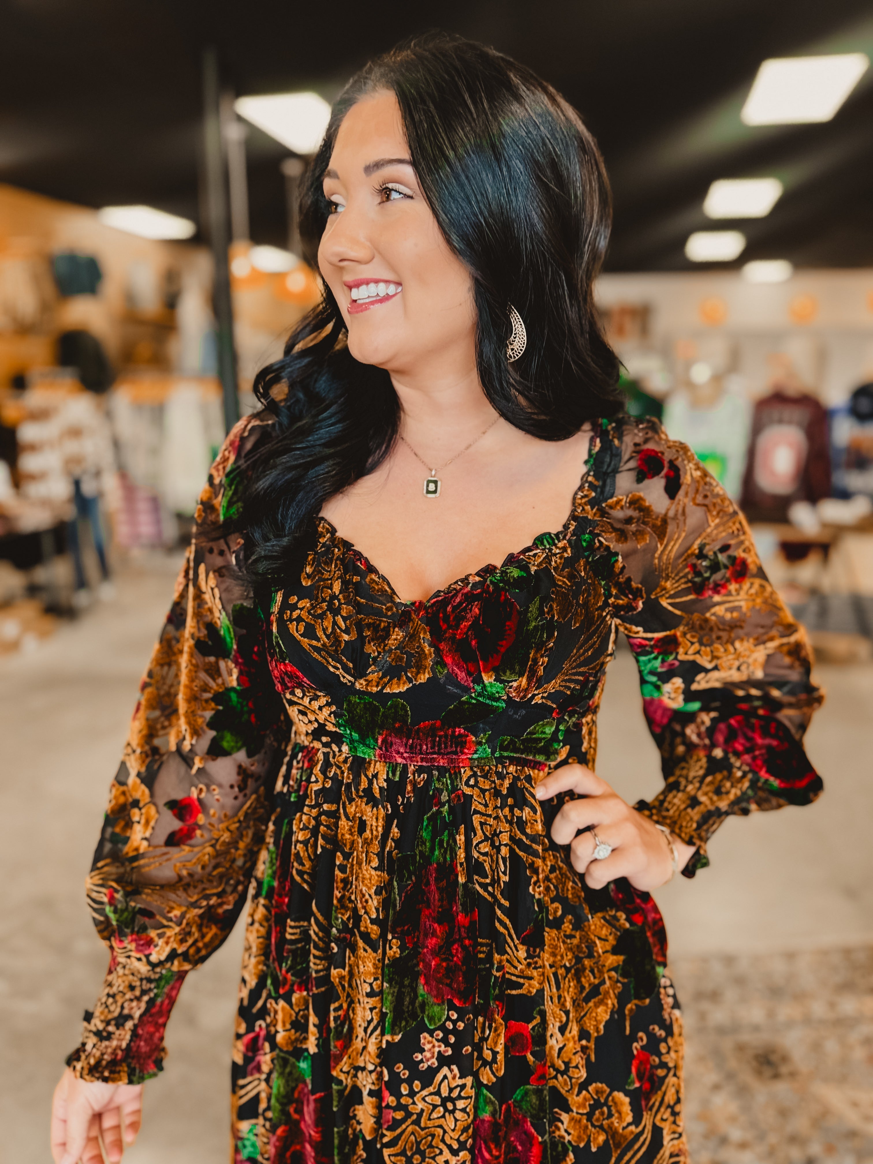 Burnout Velvet Floral Maxi Dress - Rose Black Floral - Lace and Grace Boutique